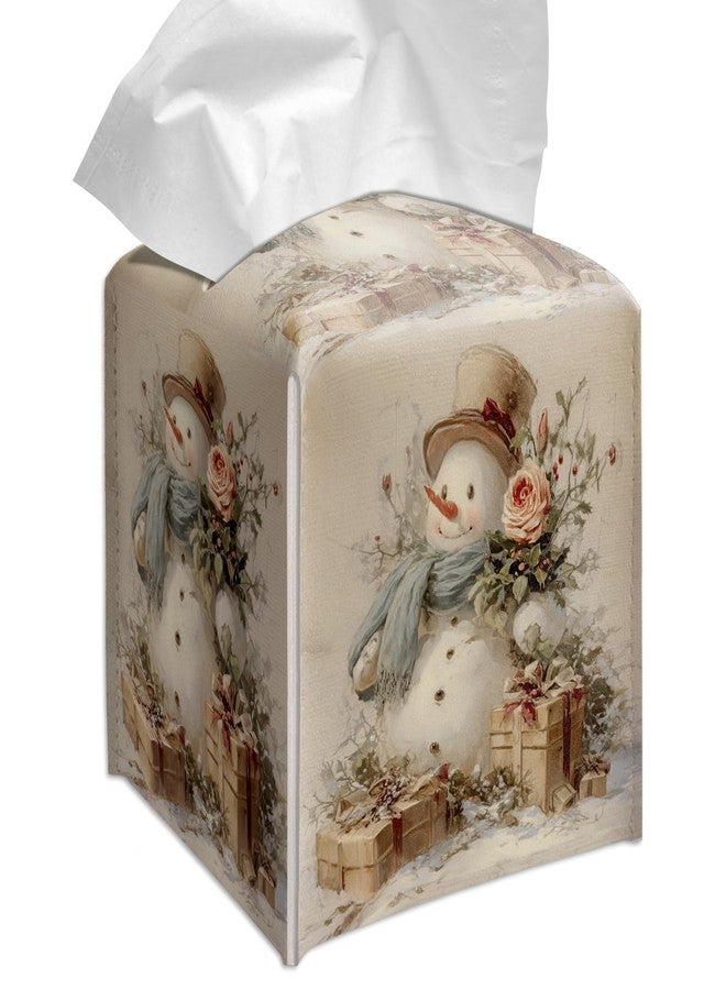 Grace Yonks Christmas Tissue Box Cover Square, Vintage Snowman Cube Case for Facial Tissues, 5.2" PU Leather(049) - Image 1